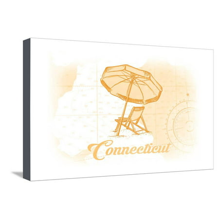 Connecticut - Beach Chair and Umbrella - Yellow - Coastal Icon Stretched Canvas Print Wall Art By Lantern (Best Connecticut Beach Towns)