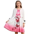 thumbnail image 2 of MAIHAN Girls Formal Dresses Butterfly Print Gradient Sleeveless Dress with White Knit Cardigan Two Piece Outfit Princess Style Summer Casual Set(Pink,13-14 Years), 2 of 7