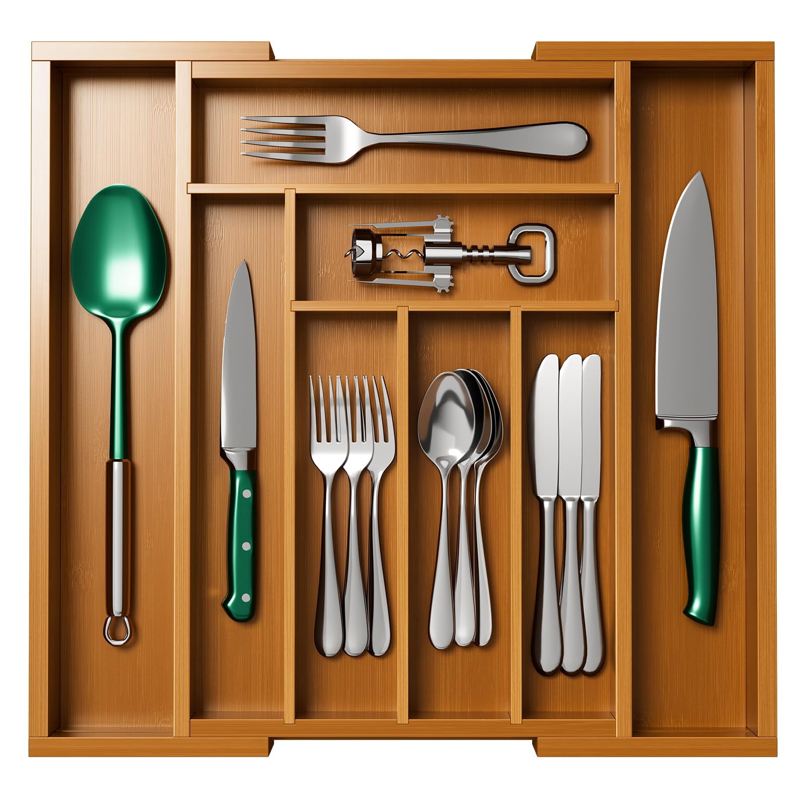 Bamboo Expandable Silverware Drawer Organizer Adjustable Utensil Tray Wood Cutlery Holder for Kitchen Storage and Home Organization