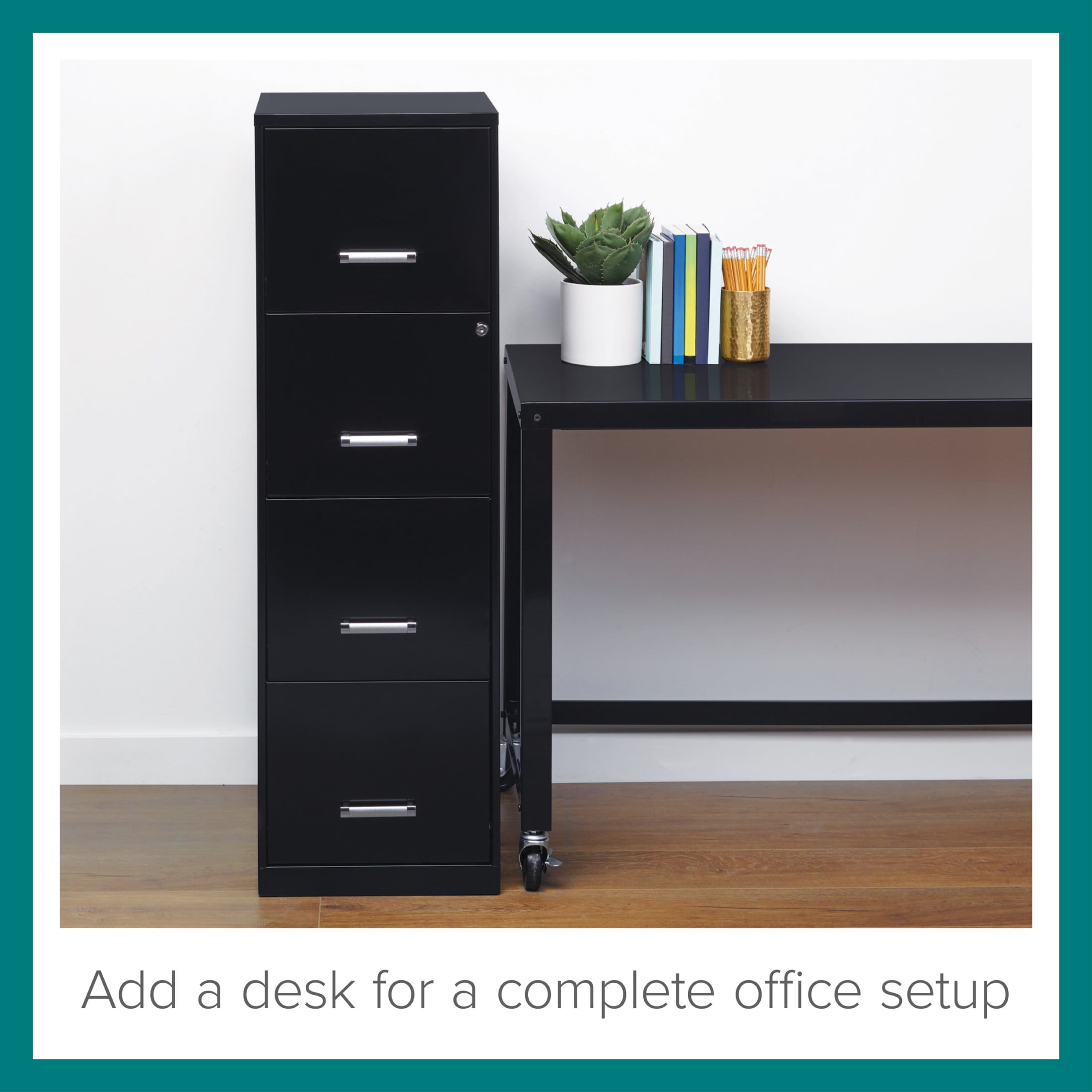 Space Solutions 18" Deep 4 Drawer Smart Letter Width Vertical File Cabinet, Black