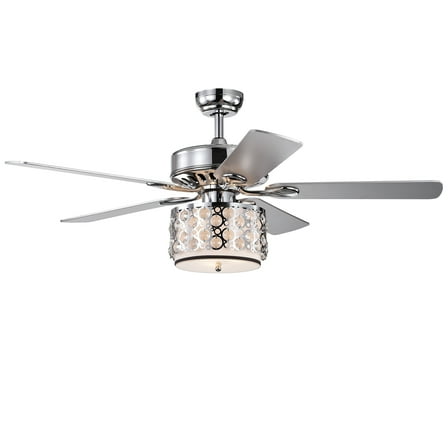 Warehouse of Tiffany Shepherd 52-inch 5-Blade Lighted Ceiling Fan with Chrome and Glass Shade Remote Controlled