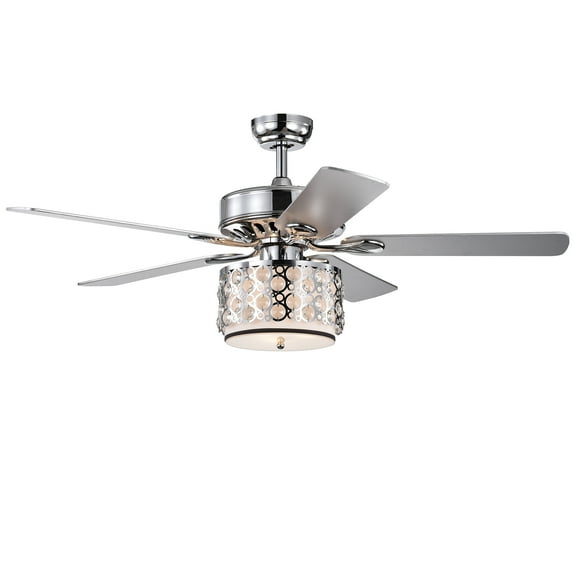 Warehouse of Tiffany Shepherd 52-inch 5-Blade Lighted Ceiling Fan with Chrome and Glass Shade Remote Controlled