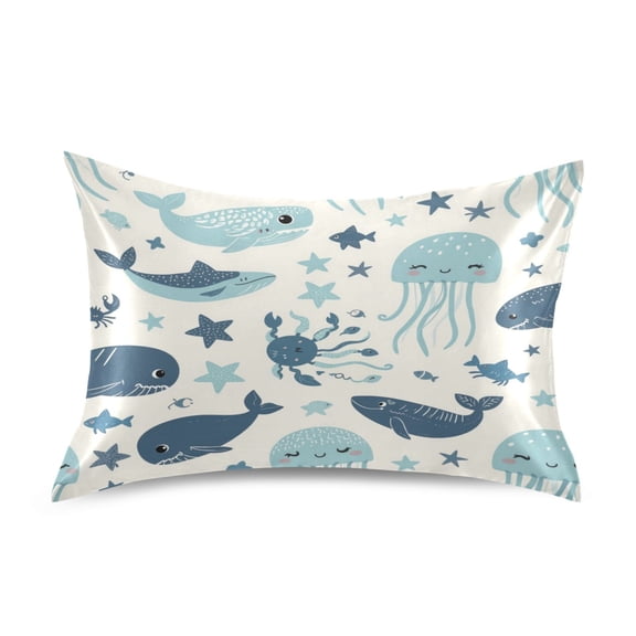 Satin Pillow Case Envelope Pillow Covers Standard Size Soft Pillow Cases for Bedroom, Blue Sea Printed