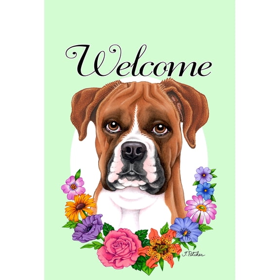 Boxer Fawn Uncropped - Best of Breed Welcome Flowers House Flags