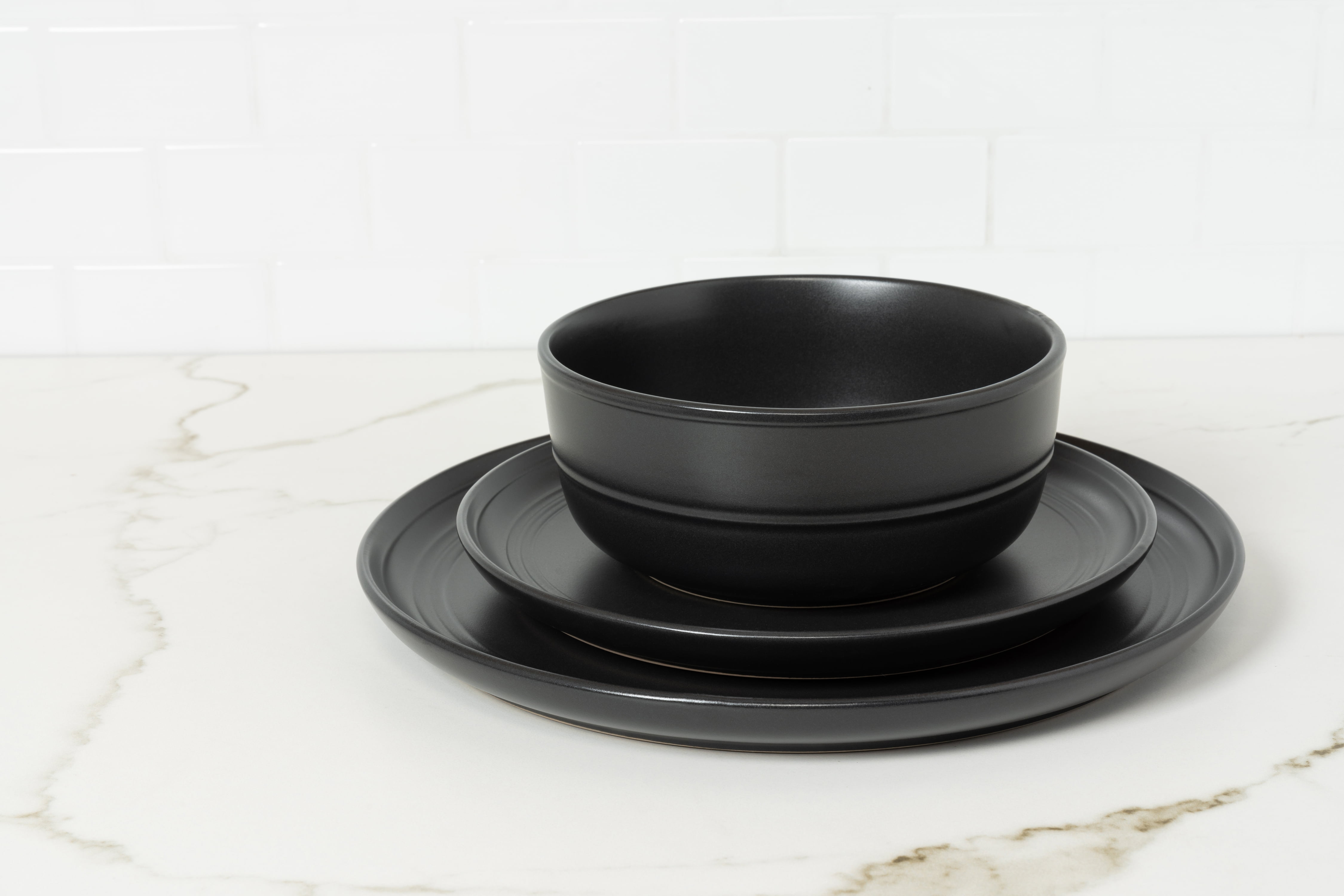 10 Strawberry Street Double Line 6.25"/24 oz Round Cereal Bowl, Set of 6, Matte Black