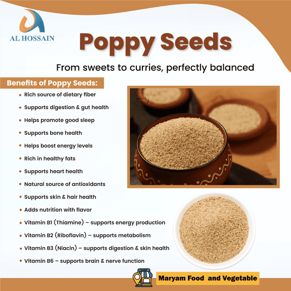 Al Hossain Natural Poppy Seeds 8.8oz (250g) – Premium Guatemalan / Imported Poppy Seeds for Baking, Cooking & Desserts, Vegan, Gluten-Free, High Fiber Spice