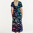 thumbnail image 5 of Penkiiy Women's Summer Casual Short Sleeve Crewneck Feather Print Dress Casual Flowy Tiered Maxi Beach Dress With Pockets 2XL Black, 5 of 6