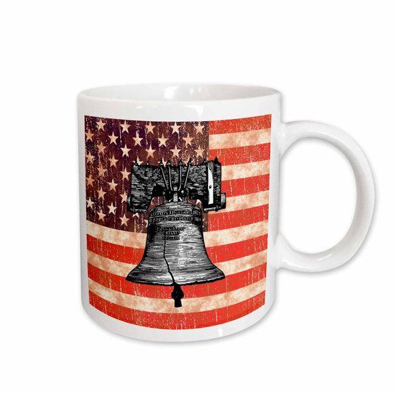 3drose, Image of Liberty Bell Over Distressed United States Flag, 11oz Mug