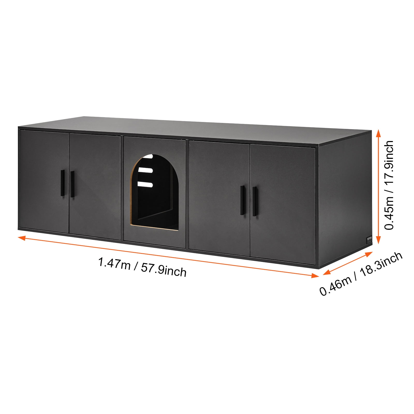 VEVOR Cat Litter Box Enclosure for 2 Cats, Litter Box Furniture Hidden with Double Rooms, Wooden Cat Box Cabinet Fit Most of Litter Box, 57.9"L x 18.3"W  x 17.9"H, Black