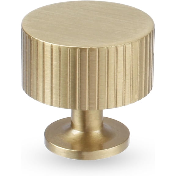 2-Pack 1.1" Solid Brass Cabinet Knobs - Brushed Gold Round Drawer Pulls - Heavy Duty Modern Hardware for Kitchen, Dresser & Bathroom Cabinets
