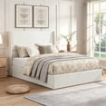 thumbnail image 2 of Taoruifang Queen Size Upholstered Platform Bed with Tall Wingback Headboard – Beige Chenille, No Box Spring Needed, 2 of 14