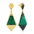 thumbnail image 3 of Pave Diamond Tsavorite Malachite Gemstone Drop/Dangle Earrings 18k Yellow Gold, 3 of 3