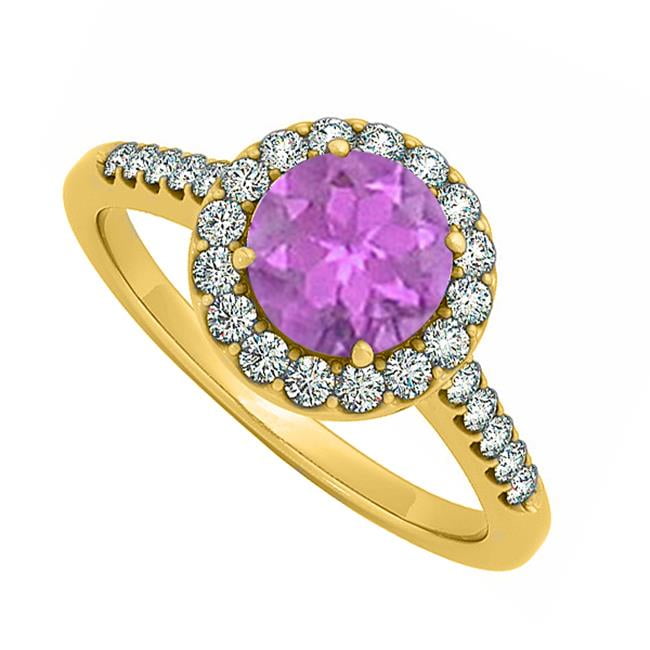 Fine Jewelry Vault UBNR50345Y14CZAM Halo Four Prong Set Amethyst February & Cubic Zirconia April Birthstone Engagement... by Fine Jewelry Vault