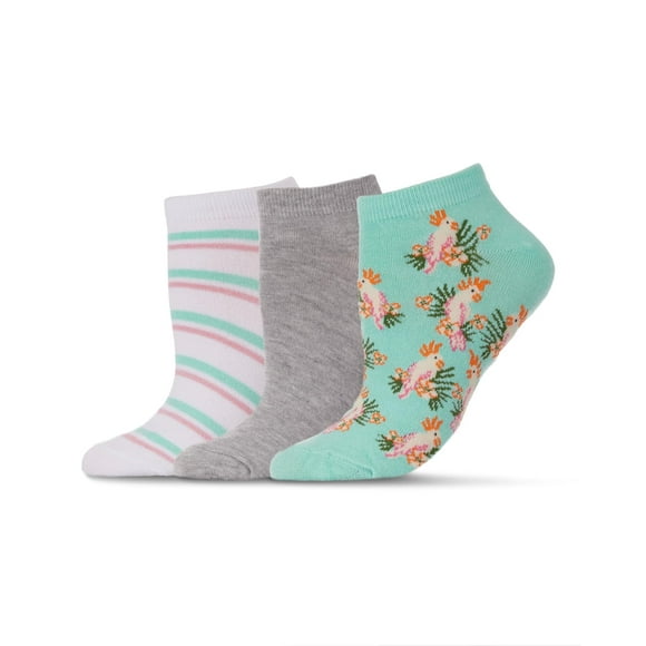 MeMoi Women's 3 Pair Pack Cockatoo Rayon Blend Low-Cut Socks Lichen OS