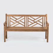 Ash & Ember Summit Grade A Teak 59 Cross Bench, Seats 2 People, Weather Resistant Solid Wood Patio Furniture, Crisscross Back Design with Tightly Spaced Slats