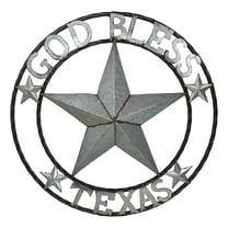 Large 24"D Rustic Western Star God Bless Texas Galvanized Metal Wall Circle Sign