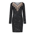 thumbnail image 4 of safuny Women's Mini Bodycon Party Beauty Dress Solid Shiny Lace Sequin Long Sleeve Winter Side Split Elegant Vacation Fall Dress High Neck Fashion Black XL, 4 of 9
