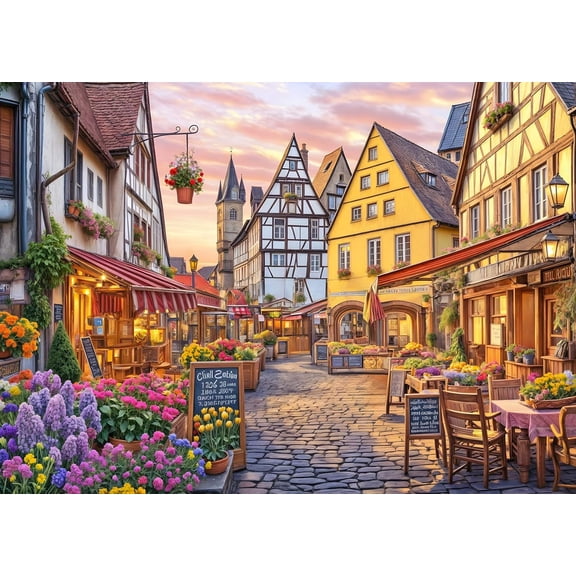 European City Street Scene 1000 Piece Jigsaw Puzzle for Adults, Detailed Townscape Puzzle for Relaxation and Home Decor