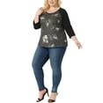 thumbnail image 2 of Agnes Orinda Women's Plus Size 3/4 Raglan Sleeve Floral Contrast Color Blouse 3X Coffe, 2 of 8