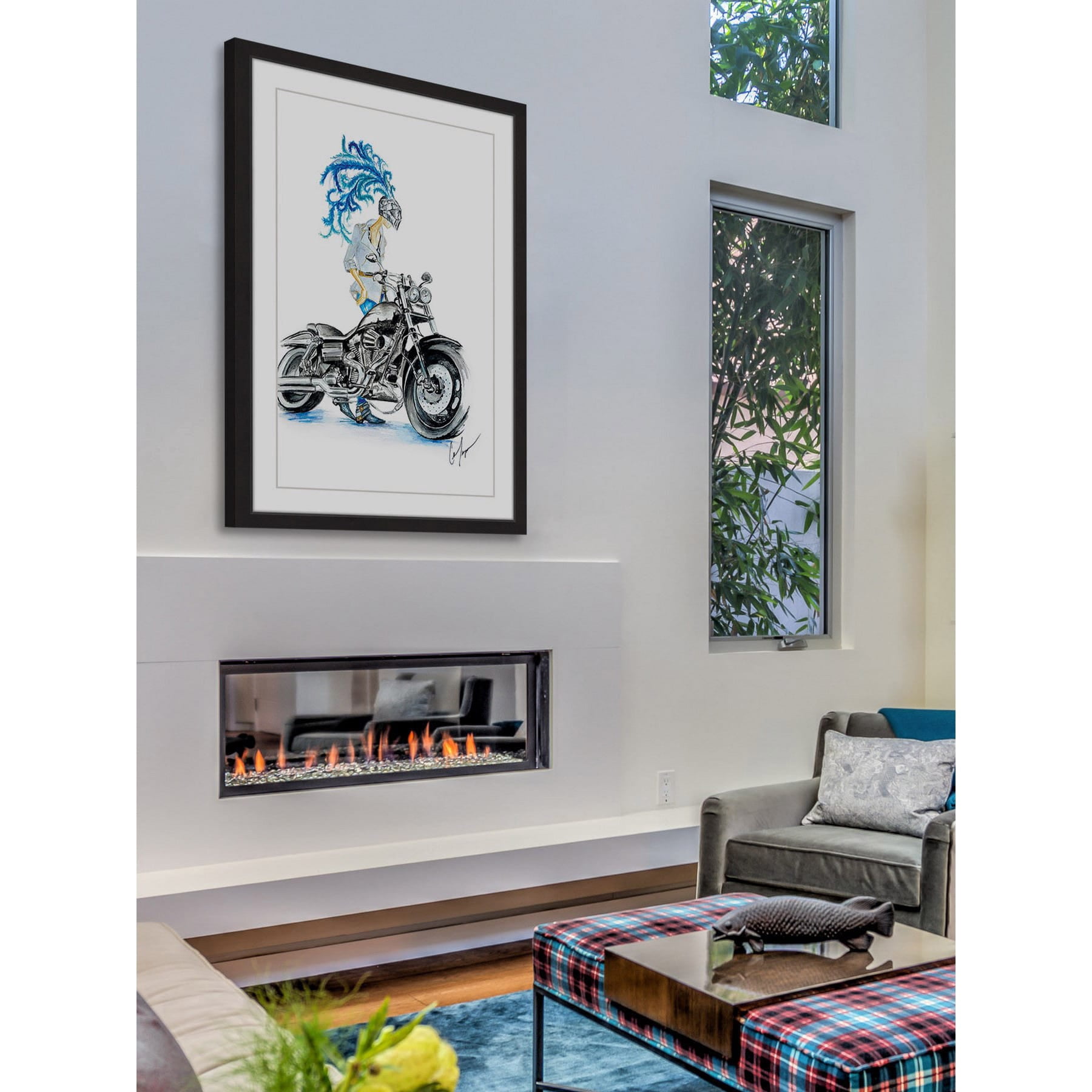 Parvez Taj "Blue Boat Docked" Painting Print on White Wood