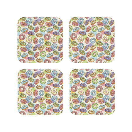 

Matuu Glazed Donuts for Cup Coasters Set of 4 Leather Coasters Desk Coasters for Office Measures 4” x 4”-Square