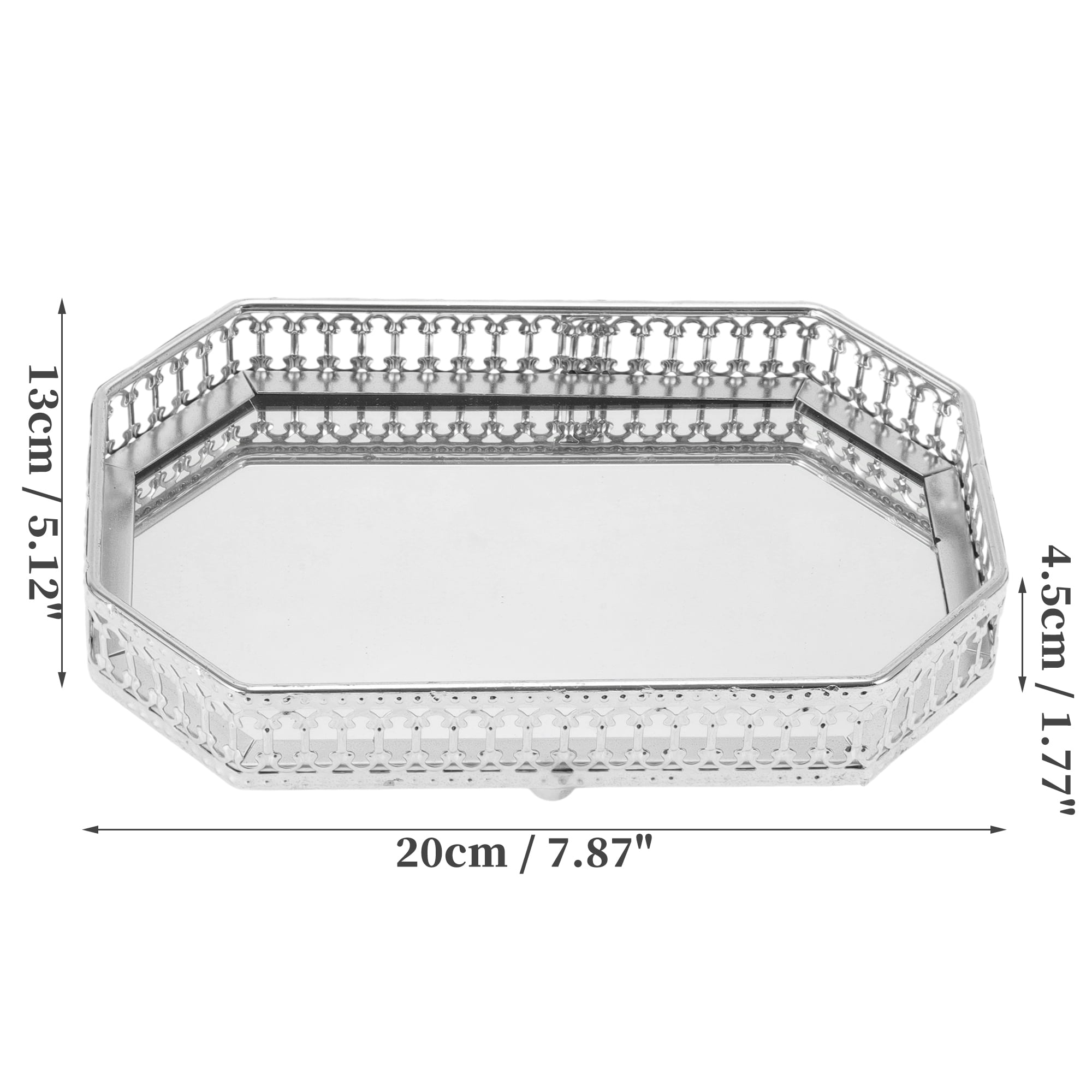 Unique Bargains Mirror Tray Rectangular Metal Perfume Tray Glass Candle Serving Tray