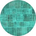 thumbnail image 1 of Ahgly Company Machine Washable Indoor Round Patchwork Turquoise Blue Transitional Area Rugs, 4' Round, 1 of 4