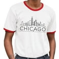 thumbnail image 2 of Skyline Chicago Illinois Ringer Tee Shirt Unisex 2X-Large White/Red, 2 of 5