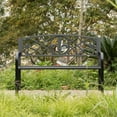 thumbnail image 3 of Outdoor Garden Patio Steel Park Bench Lawn Decor with Cast Iron Unique Design Back, Black Seating Bench for Yard, Patio,, 3 of 6