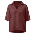 thumbnail image 4 of Vestidos Casuales Para Mujer, Blusas De Mujer De Moda Blusa informal de manga corta con solapa y cuello halter para mujer, color liso, con mangas 3/4, 4 of 5
