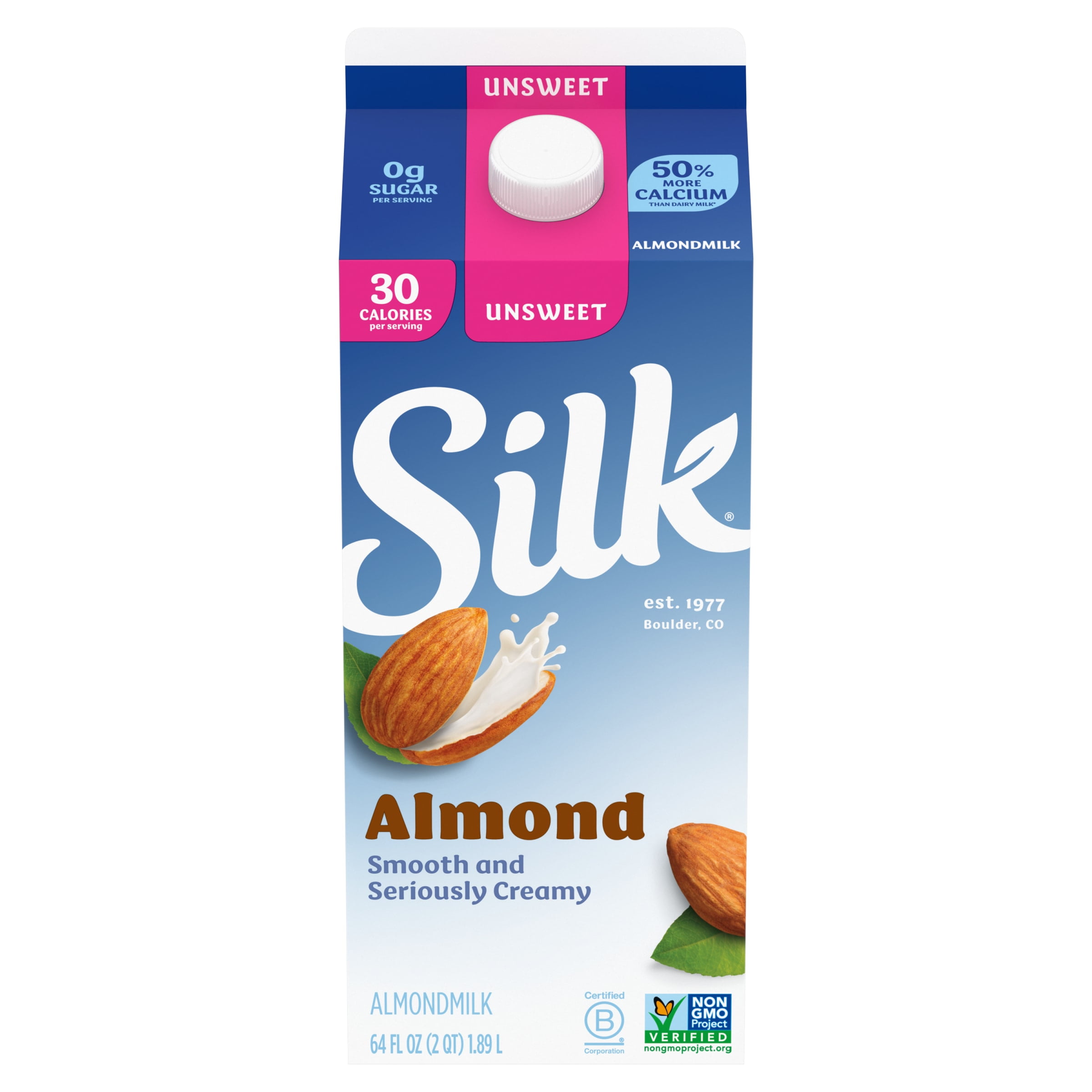 Silk Dairy Free, Gluten Free, Unsweet Almond Milk, 64 fl oz Half Gallon