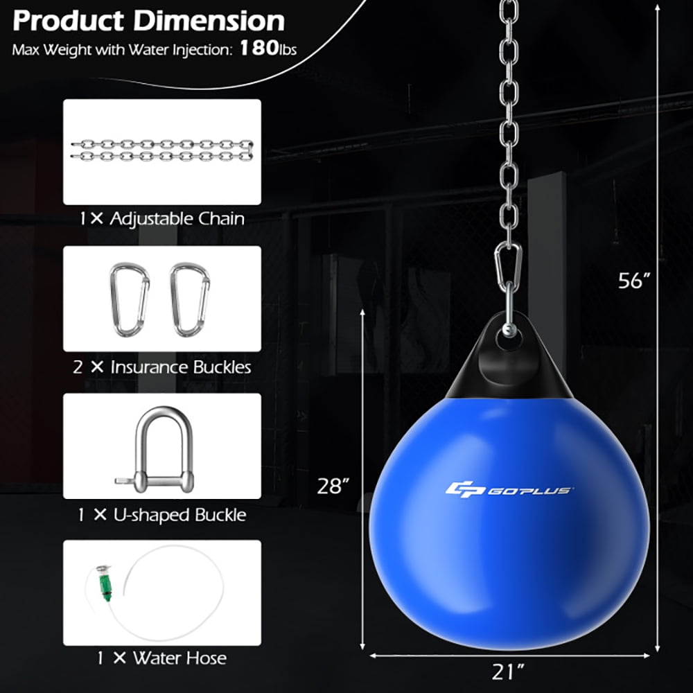 Spaco 21 Inch Water Punching Bag with Adjustable Metal Chain-Blue, Heavy Punching Bag with Adjustable Metal Chain, Water Injection Hose, Boxing Training Bag