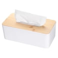 thumbnail image 1 of Cubierta de caja de pañuelos Uxcell con tapa de bambú, soporte cuadrado para caja de pañuelos, contenedor de pañuelos faciales para baño, dormitorio, cocina, blanco, 1 of 6