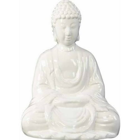 Buddha Head Figurine - Urban Trends Collection: Ceramic Buddha Figurine, Gloss Finish, White