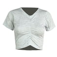 thumbnail image 2 of YHAJDS Short Sleeve Tops for Women Plain Tshirts Round Neck Solid Color Cropped Tee with Ruffle Detail Casual Top, 2 of 5