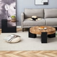thumbnail image 2 of Detachable 2-Tier Round Coffee Table, Transparent Brown Glass Top & Black MDF L-Shaped Legs, Modern Multifunctional, 2 of 10
