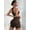 Coffee Color, variant on Women Seamless Ribbed 2 Piece Yoga Set Racerback Crop Sports Bra High Waist Stretch Biker Shorts Workout Outfit Yellow L
