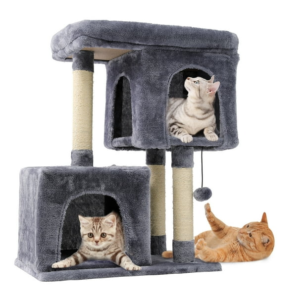 Preenex 80CM Tall Adult Cat Furniture XL Cat Condo Tree with Spacious Top Cat Perch Reinforced 3 Cat Scratching Posts Weight Capacity 100LB
