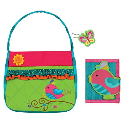 Stephen Joseph Girls Quilted Song Bird Purse and Wallet with Charm