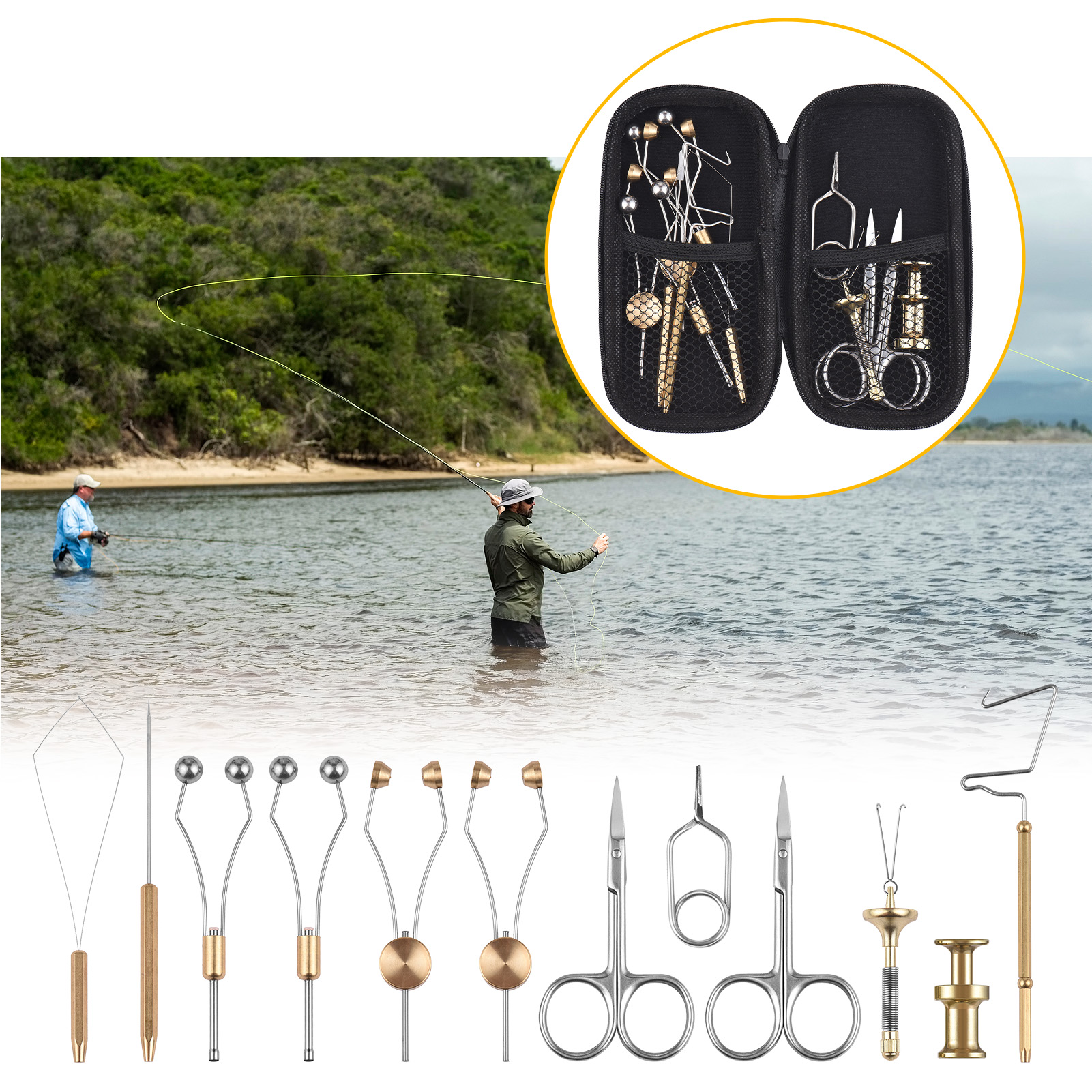 YAHHU 12pcs Premium Fishing Fly Tying Tool Kit Complete Assortment for Freshwater Saltwater Lure Making (6.69 inches / 17 cm)