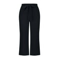 thumbnail image 5 of FAIWAD Cotton Linen Capri Pants for Women Straight Leg Palazzo Crop Pants Comfy Elastic Waist Wide Leg Capris Pants, 5 of 6
