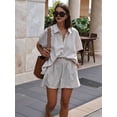 thumbnail image 6 of Women'S 2 Piece Summer Outfits Striped Short Sleeve Button Down Shirt and Shorts Matching Set Khaki S, 6 of 9