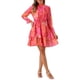 thumbnail image 1 of Vestido Mini Casual de Chifón con Cuello Fruncido y Volantes para Mujeres Chic Floral de Manga Larga Color Rosa Fucsia XL, 1 of 6