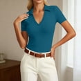 thumbnail image 2 of Daznico Women's Collared V Neck Ribbed Knit Polo Shirt Short Sleeve Casual Fitted Solid Tops,S, 2 of 4