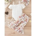 thumbnail image 3 of Bagilaanoe 3pcs Newborn Baby Girl Long Pants Set Short Sleeve Cold Shoulder Romper Tops + Flare Trousers + Headband 3M 6M 12M 18M 24M Infant Casual Outfits, 3 of 9