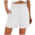 thumbnail image 3 of oelaio Cotton Linen Shorts for Women High Smocked Waist Comfy Baggy Shorts Summer Casual Wide Leg Shorts Beach Vacation Clothes White XL, 3 of 7