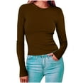 thumbnail image 2 of AXXD Women Tops Trendy Basic Summer 2024 Slim Casual Round Neck Long Sleeve Solid T-shirt Tops Blouse, 2 of 6