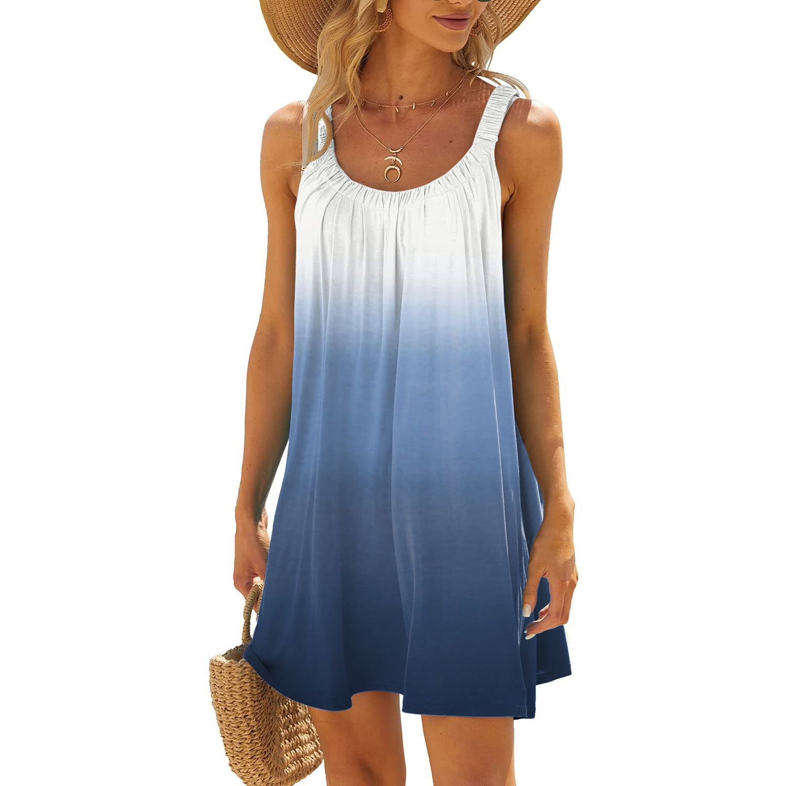 Casual Dresses For Womens Gradient Print Sleeveless Vacation Short Summer Halter Dress Women Clothing