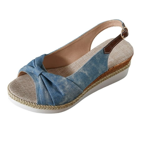 

Mnyotv Cute Wedges for Women Sketches Sandals Women s Flip Flop Sandals Large Size Rope Bow Wedge Casual Sandals For Women Blue 40