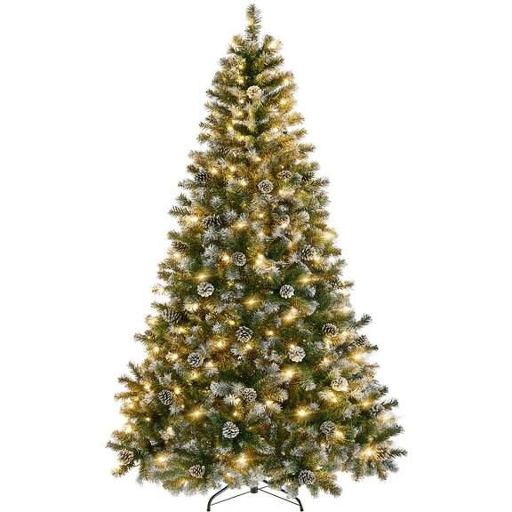 Alden Design 6 Ft Pre-lit Frosted Artificial Christmas Tree with Pinecones, Green
